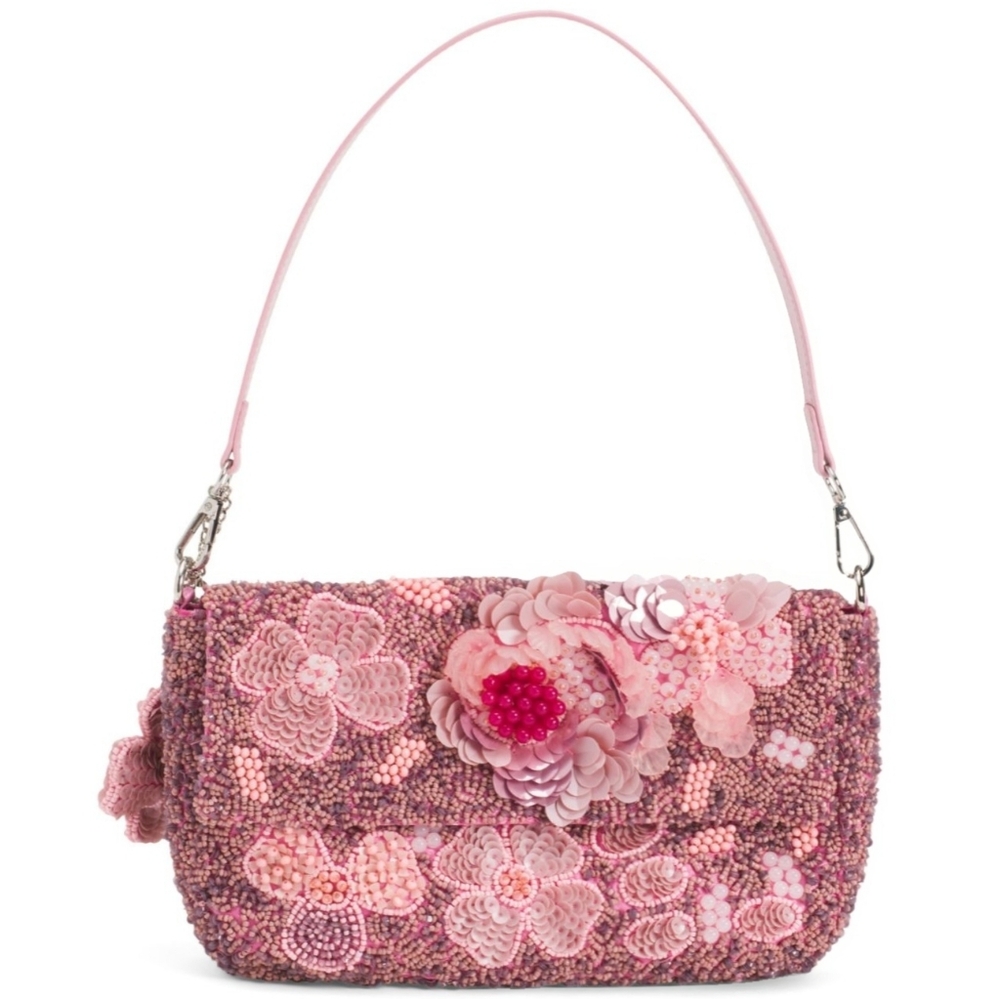 Viral Beaded Pink Floral Handbag